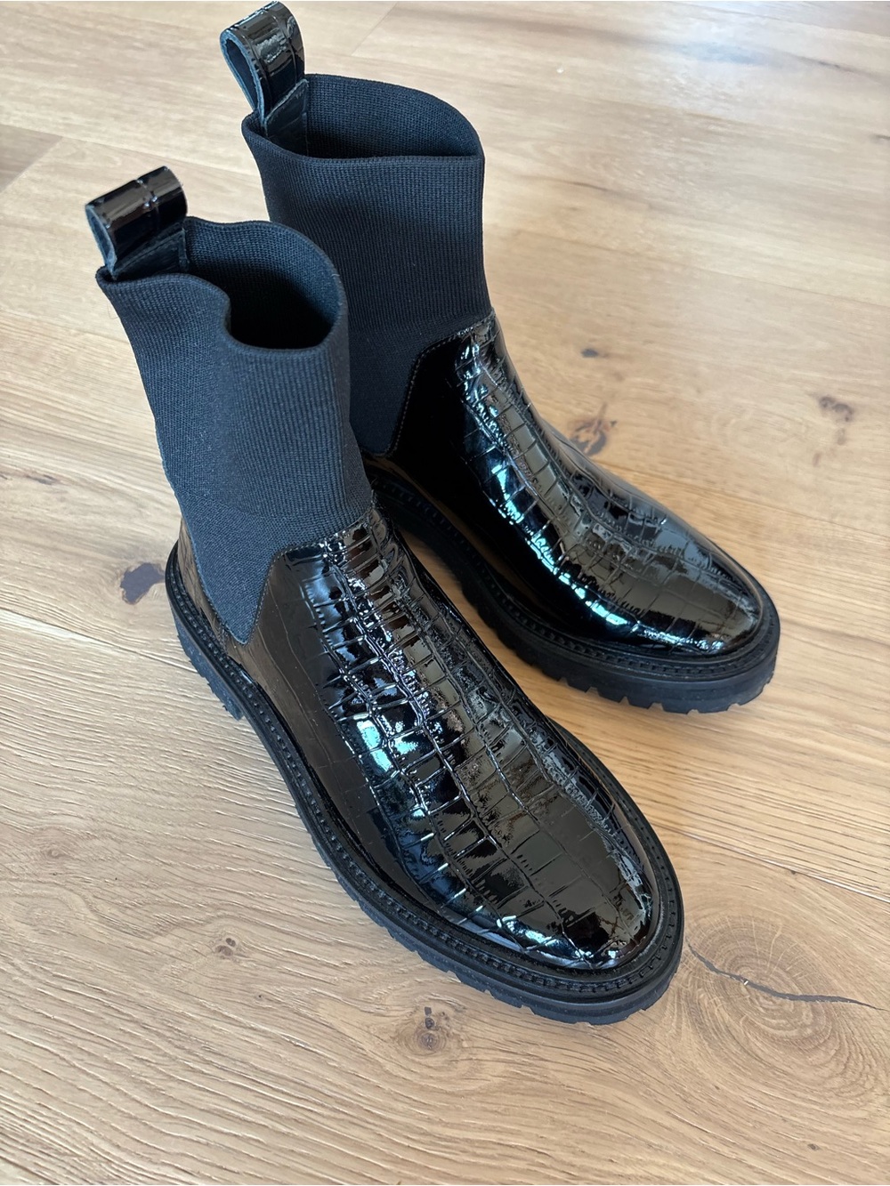 Loeffler Randall Bridget Chelsea Combat Boots, Glossy Embossed Croc, Chunky, 7